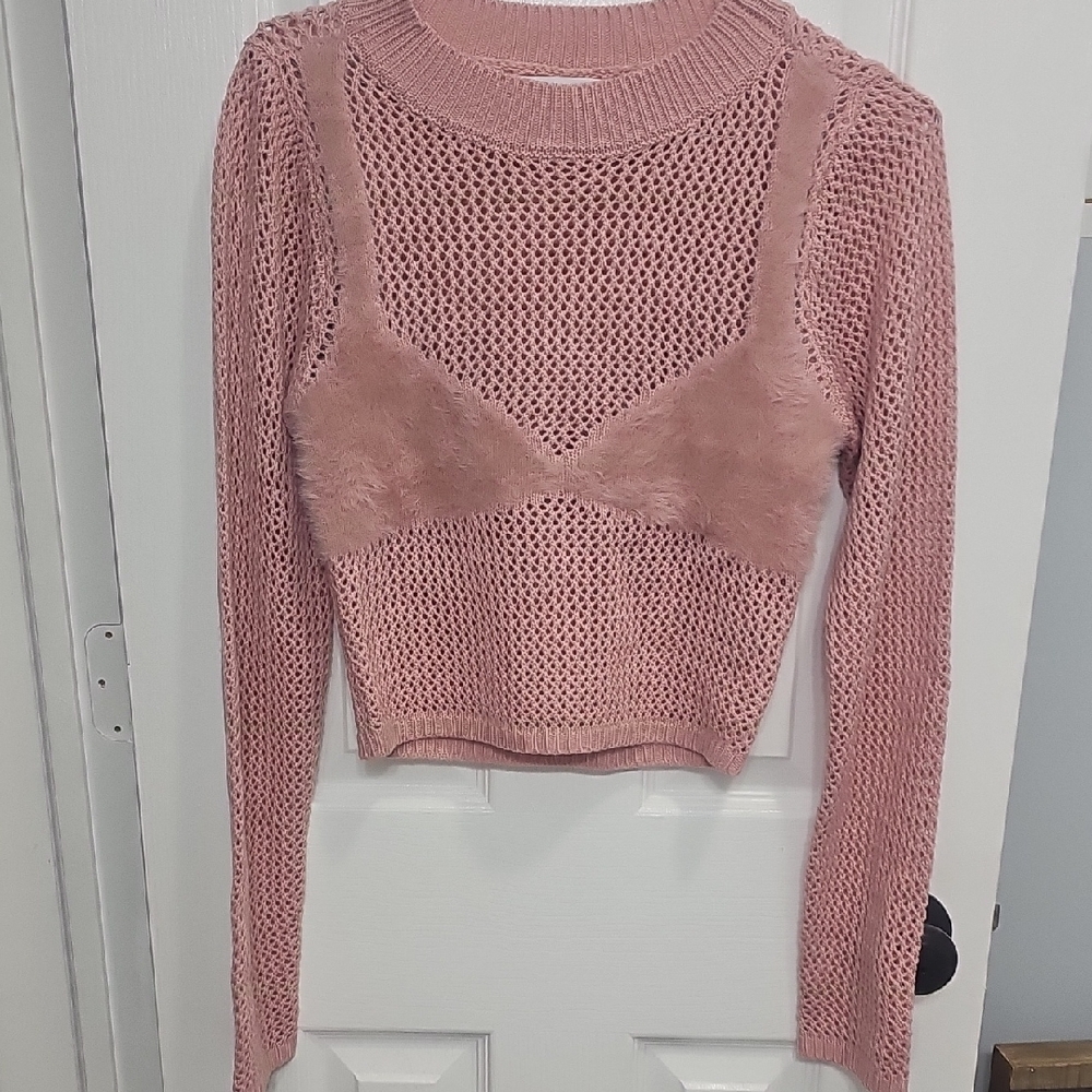 ⚡️Cherry Mellow Pink‎ Women's Sweater with Faux Fur Detail New No Tags